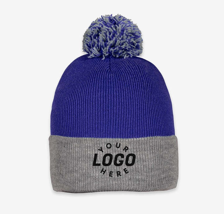 Embroidered Pom Pom Knit Hat