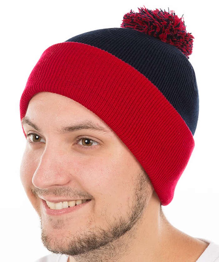 Embroidered Pom Pom Knit Hat