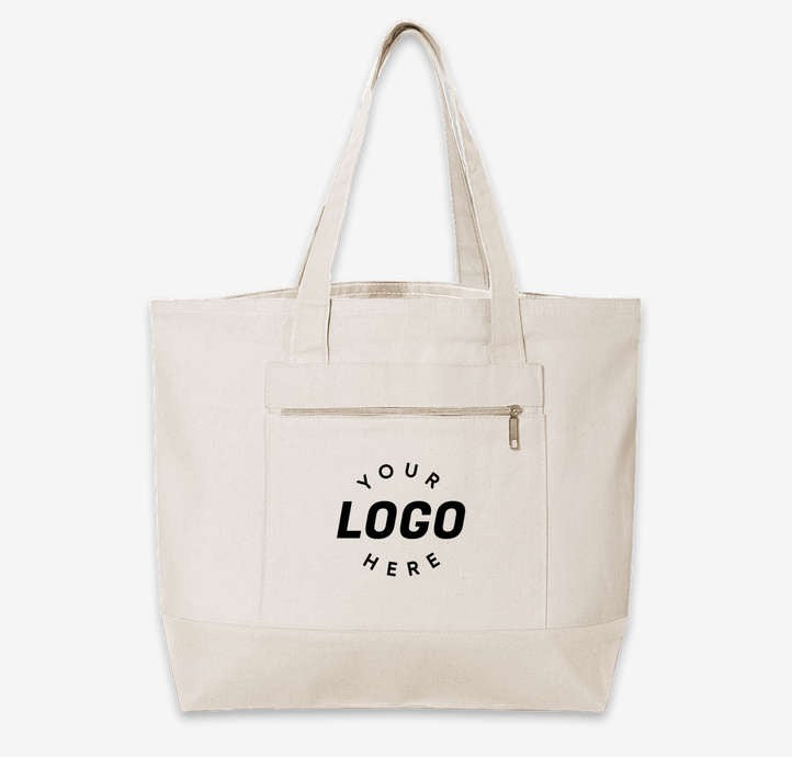 Large Front Zipper Cotton Tote Bag