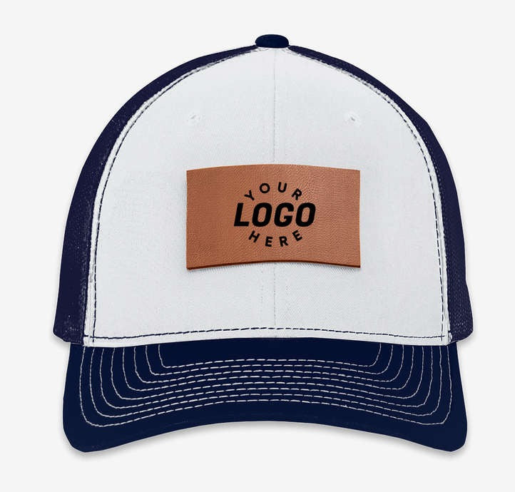 Snapback Trucker Hat - Rectangle Faux Leather Patch - Laser Engraved