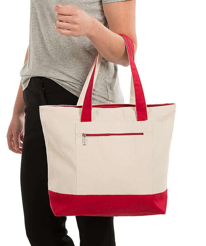 Large Front Zipper Cotton Tote Bag