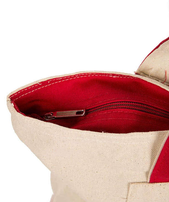 Large Front Zipper Cotton Tote Bag