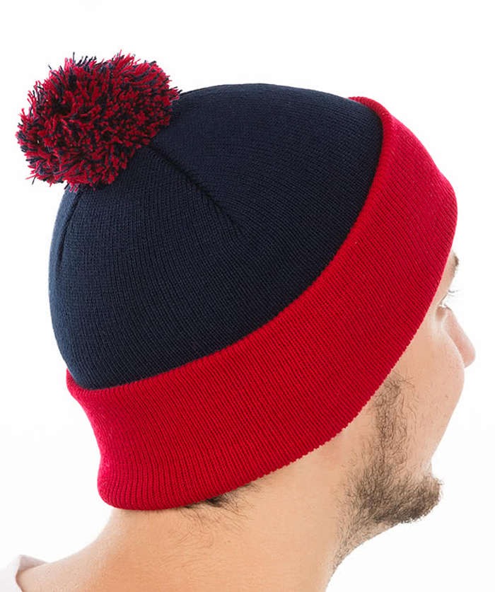 Embroidered Pom Pom Knit Hat
