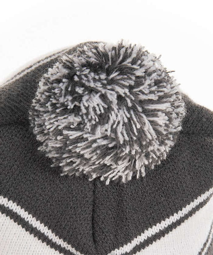 Embroidered Stripe Pom Pom Beanie