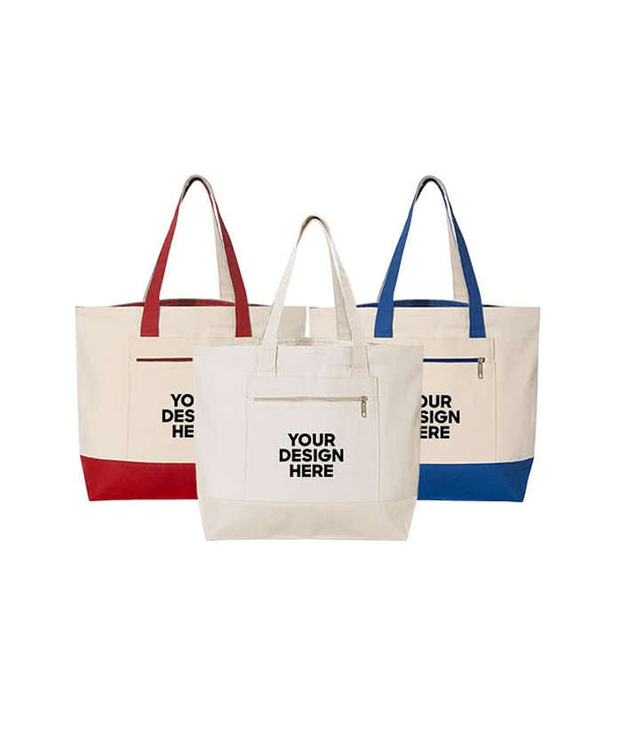 Large Front Zipper Cotton Tote Bag
